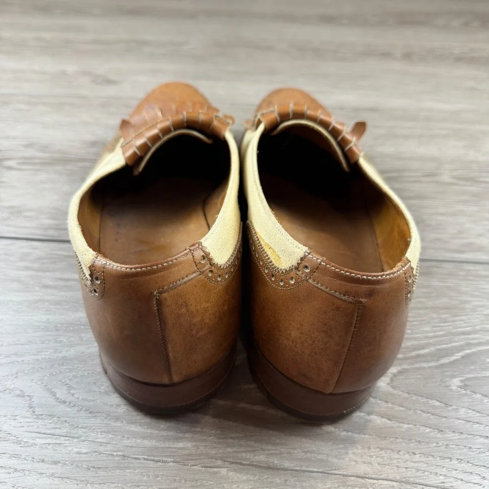 Polo Ralph Lauren Mens Loafers Kiltie Wingtip Vintage England Tan Cream 10.5
